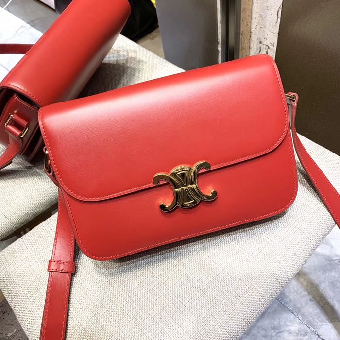 Celine Medium Triomphe Bag In Shiny Calfskin 187363 Red 2018