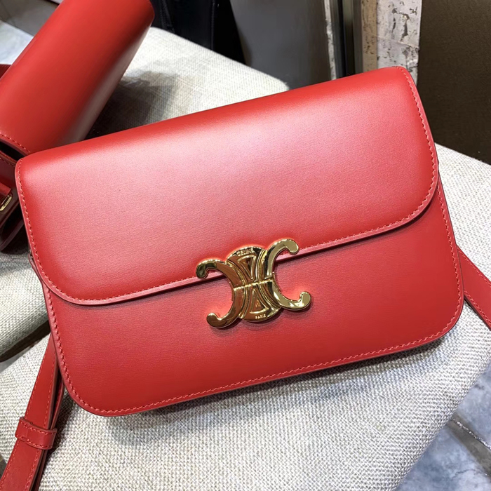 Celine Medium Triomphe Bag In Shiny Calfskin 187363 Red 2018