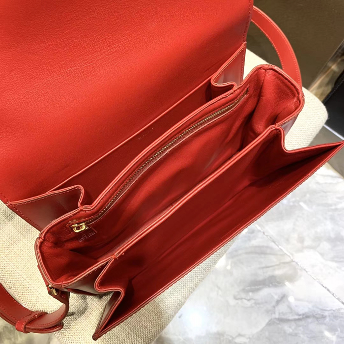 Celine Medium Triomphe Bag In Shiny Calfskin 187363 Red 2018