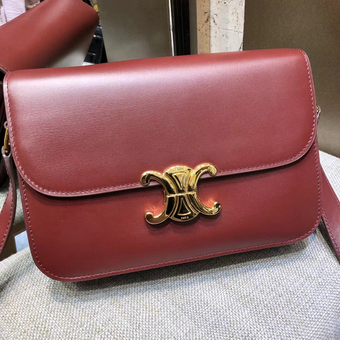 Celine Medium Triomphe Bag In Shiny Calfskin 187363 Light Burgundy 2018