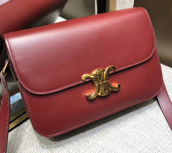 Celine Medium Triomphe Bag In Shiny Calfskin 187363 Light Burgundy 2018