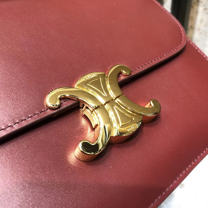 Celine Medium Triomphe Bag In Shiny Calfskin 187363 Light Burgundy 2018