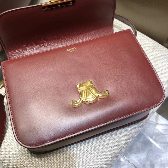 Celine Medium Triomphe Bag In Shiny Calfskin 187363 Light Burgundy 2018
