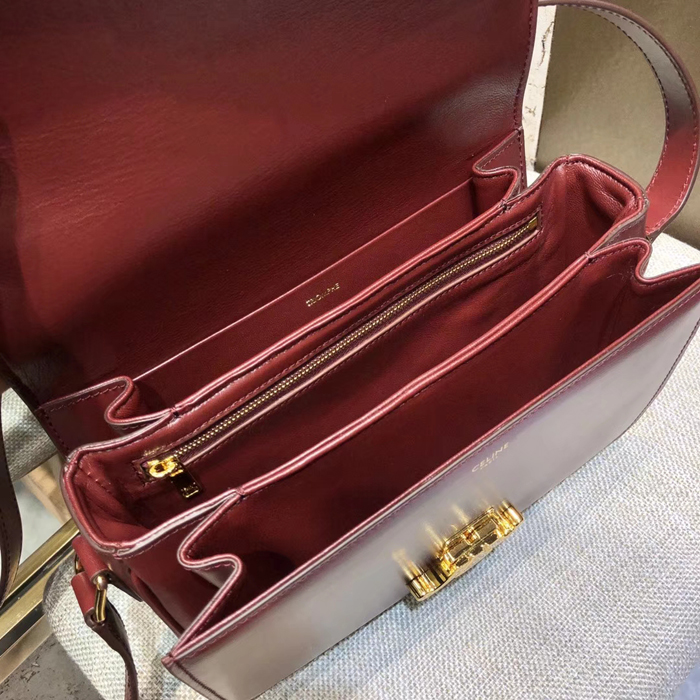 Celine Medium Triomphe Bag In Shiny Calfskin 187363 Light Burgundy 2018