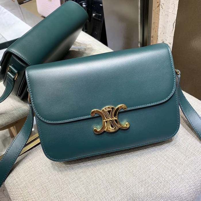 Celine Medium Triomphe Bag In Shiny Calfskin 187363 Green 2018