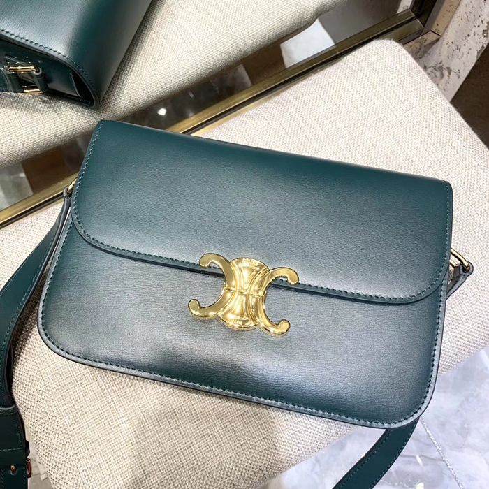 Celine Medium Triomphe Bag In Shiny Calfskin 187363 Green 2018