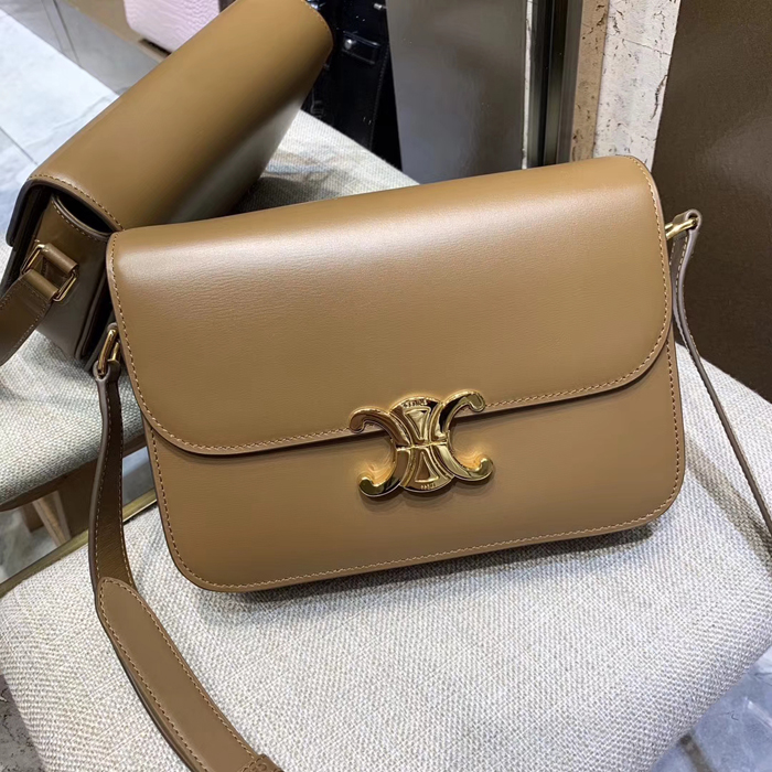 Celine Medium Triomphe Bag In Shiny Calfskin 187363 Caramel Brown 2018