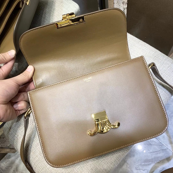 Celine Medium Triomphe Bag In Shiny Calfskin 187363 Caramel Brown 2018