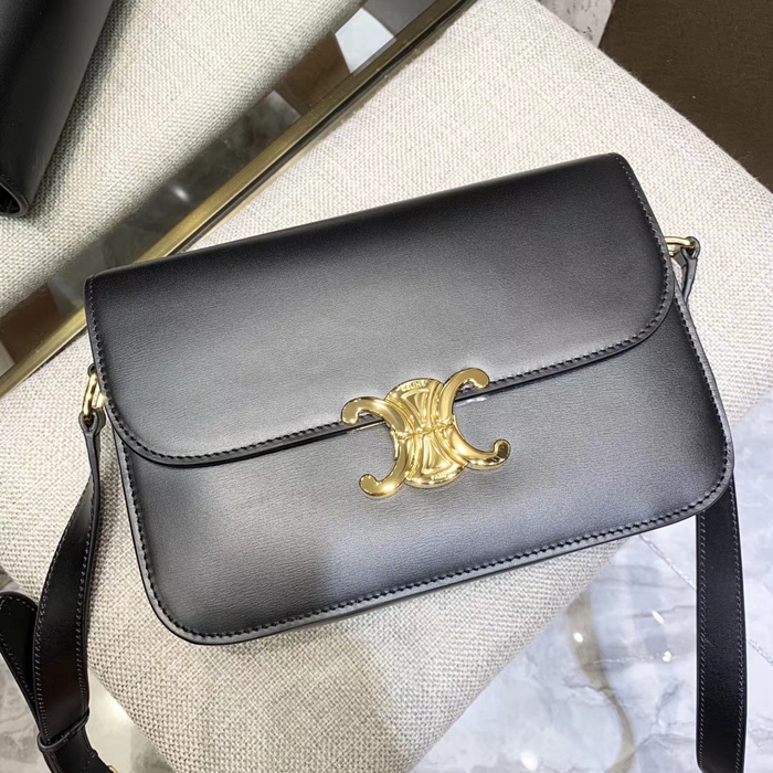 Celine Medium Triomphe Bag In Shiny Calfskin 187363 Black 2018