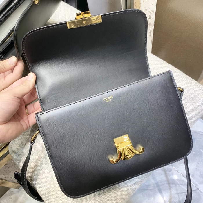 Celine Medium Triomphe Bag In Shiny Calfskin 187363 Black 2018