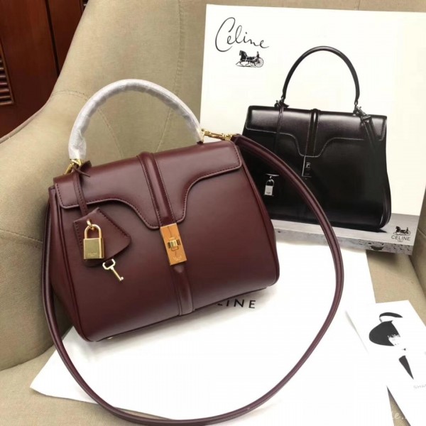 Celine Calfskin Small 16 Bag Burgundy 188003/188004 2019