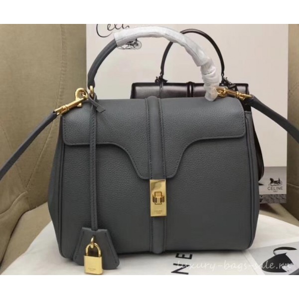 Celine Calfskin Small 16 Bag Grained Gray 188003/188004 2019