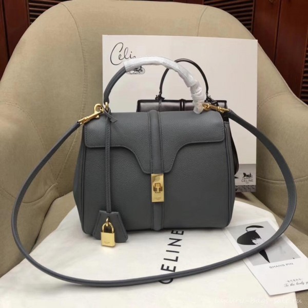 Celine Calfskin Small 16 Bag Grained Gray 188003/188004 2019