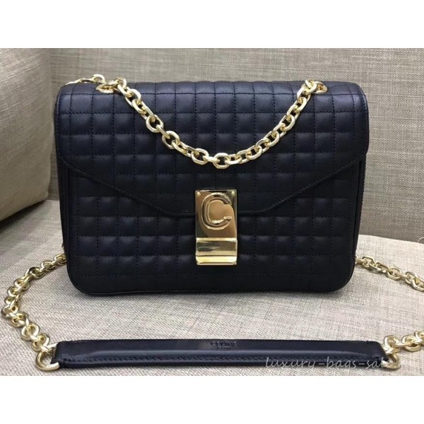 Celine Quilted Calfskin Medium C Bag Black 187253 2018