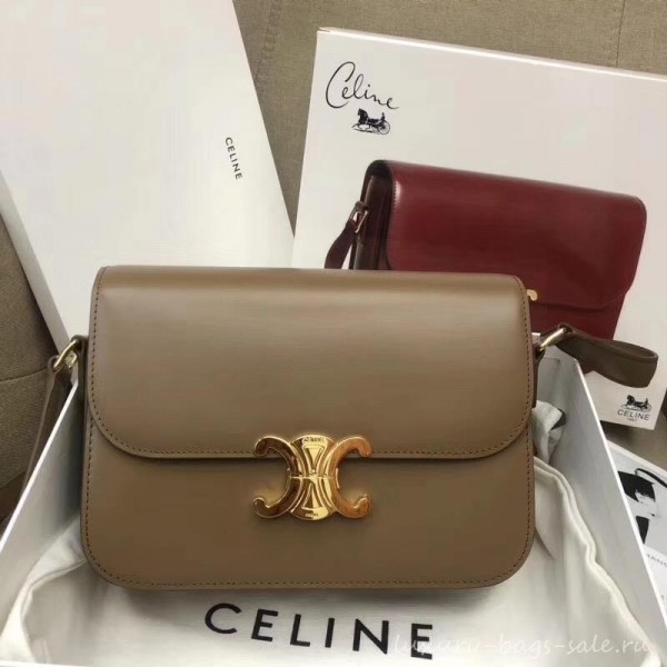 Celine Shiny Calfskin Medium Triomphe Bag Coffee 187363 2019