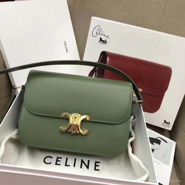 Celine Shiny Calfskin Medium Triomphe Bag Light Green 187363 2019