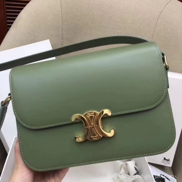 Celine Shiny Calfskin Medium Triomphe Bag Light Green 187363 2019