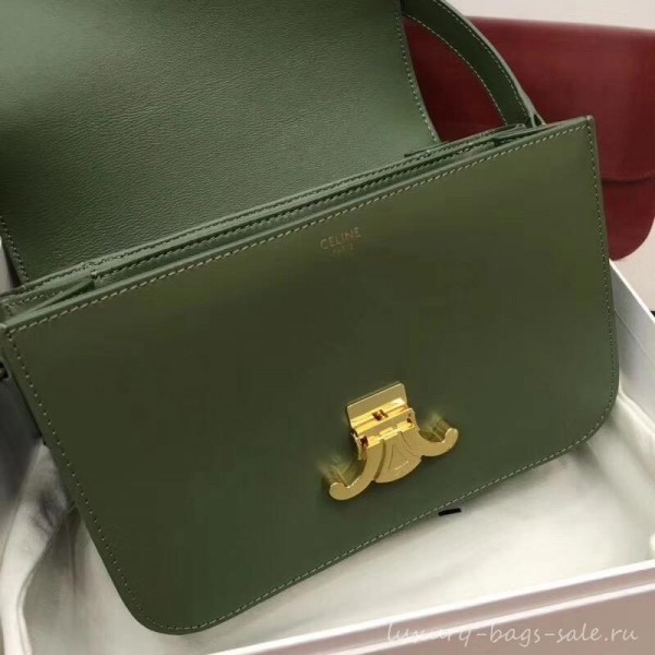 Celine Shiny Calfskin Medium Triomphe Bag Light Green 187363 2019