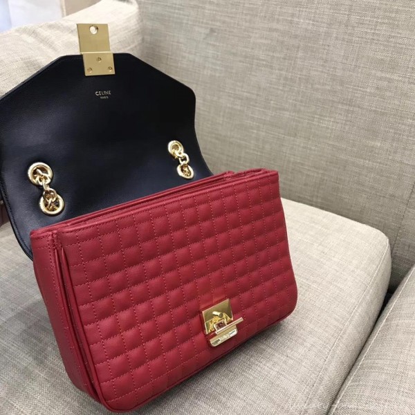 Celine Quilted Calfskin Medium C Bag Black/Red 187253 2018