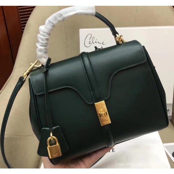 Celine Calfskin Small 16 Bag dark green 188003/188004 2019