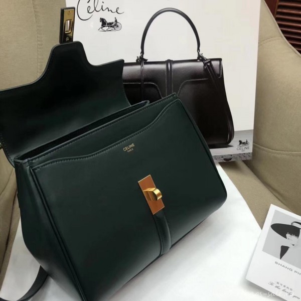 Celine Calfskin Small 16 Bag dark green 188003/188004 2019