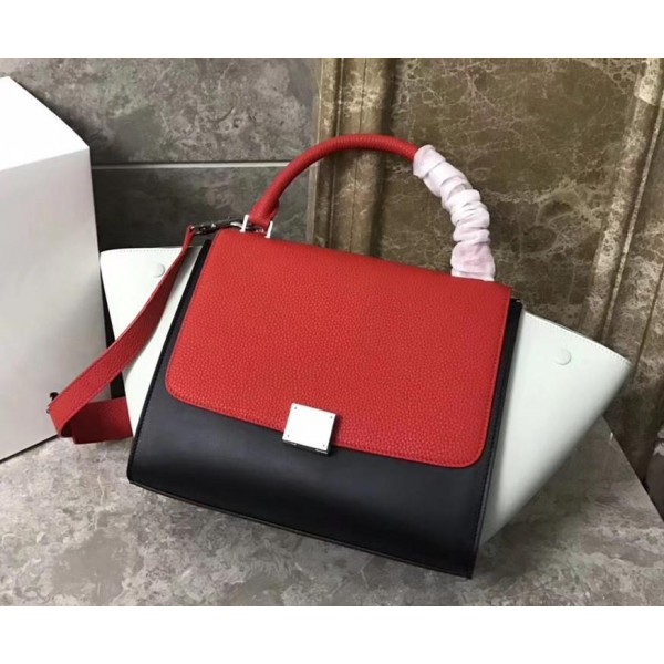 Celine Tricolor grained Calfskin Trapeze small Bag black/white/red