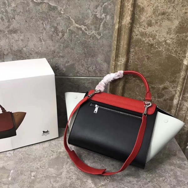 Celine Tricolor grained Calfskin Trapeze small Bag black/white/red