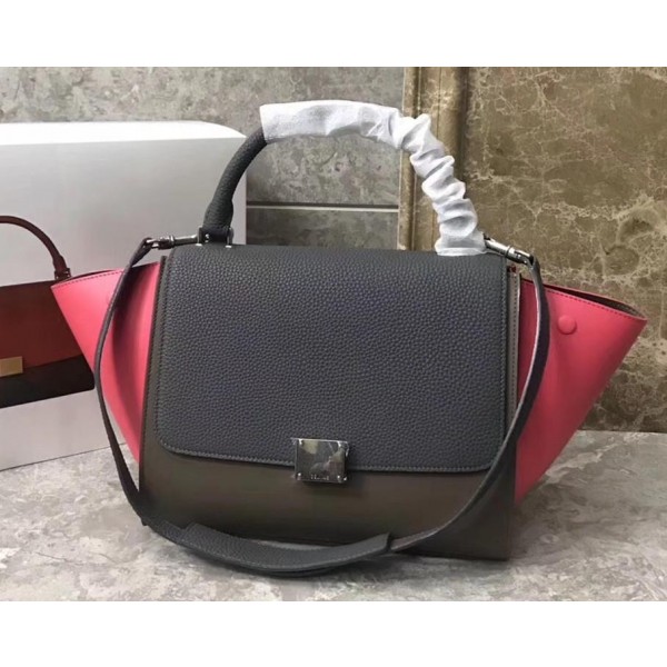 Celine Tricolor grained Calfskin Trapeze small Bag red/gray