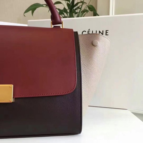 Celine Tricolor Elephant Calfskin Trapeze small Bag black/burgundy/black
