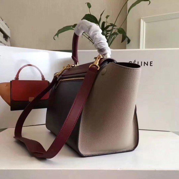 Celine Tricolor Elephant Calfskin Trapeze small Bag black/burgundy/black