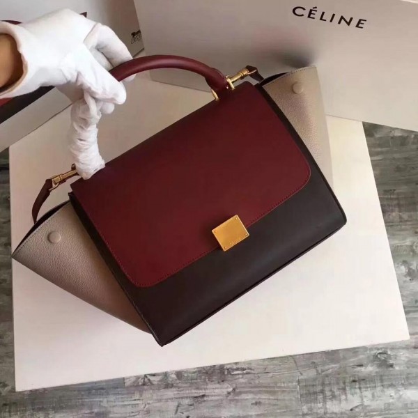 Celine Tricolor Elephant Calfskin Trapeze small Bag black/burgundy/black