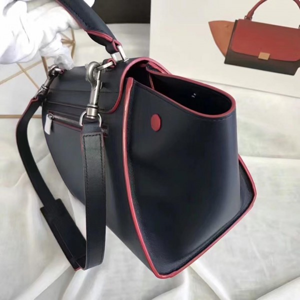 Celine smooth Calfskin Trapeze small Bag black with red buttons