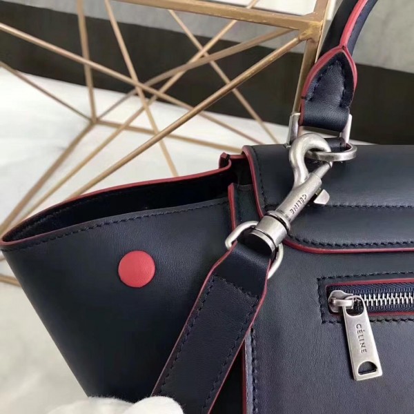 Celine smooth Calfskin Trapeze small Bag black with red buttons