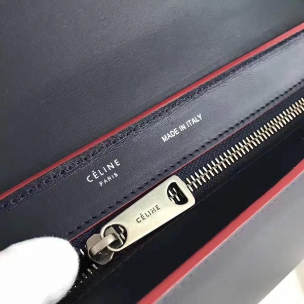 Celine smooth Calfskin Trapeze small Bag black with red buttons