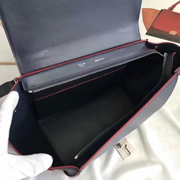 Celine smooth Calfskin Trapeze small Bag black with red buttons