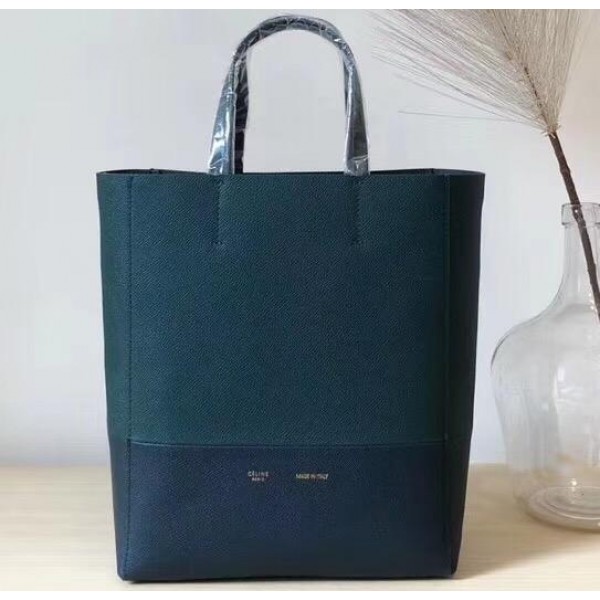 Celine Small Cabas Shopping Bag in Grained Calfskin 189813 Green/Navy Blue 2019