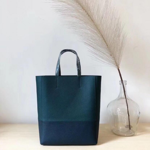 Celine Small Cabas Shopping Bag in Grained Calfskin 189813 Green/Navy Blue 2019