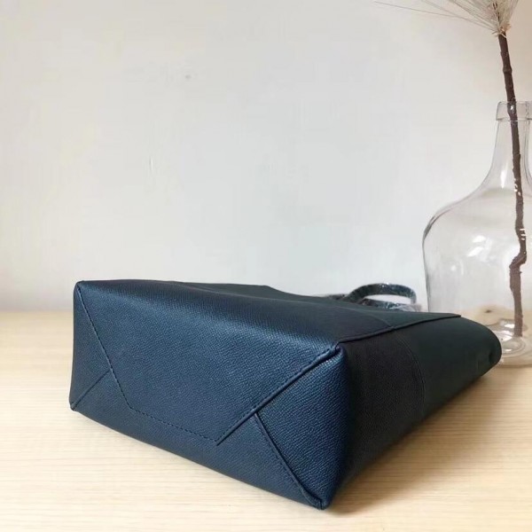 Celine Small Cabas Shopping Bag in Grained Calfskin 189813 Green/Navy Blue 2019