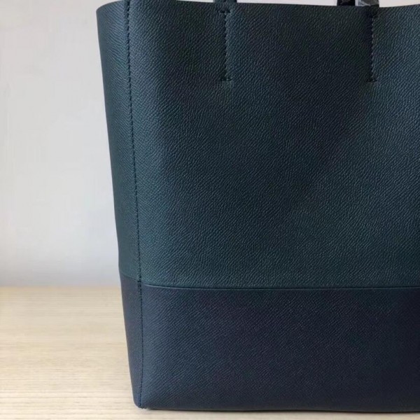 Celine Small Cabas Shopping Bag in Grained Calfskin 189813 Green/Navy Blue 2019