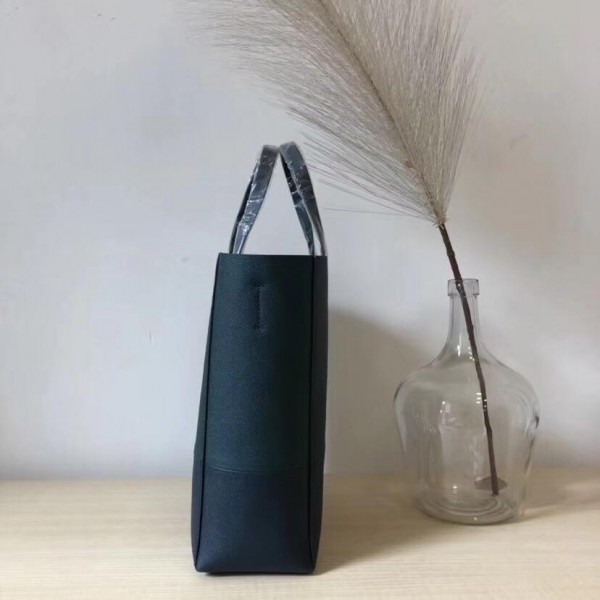 Celine Small Cabas Shopping Bag in Grained Calfskin 189813 Green/Navy Blue 2019