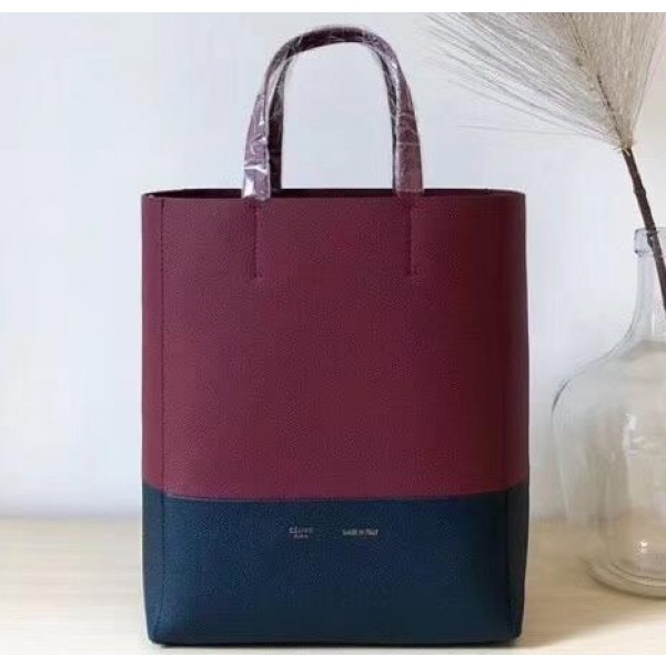 Celine Small Cabas Shopping Bag in Grained Calfskin 189813 Burgundy/Black 2019