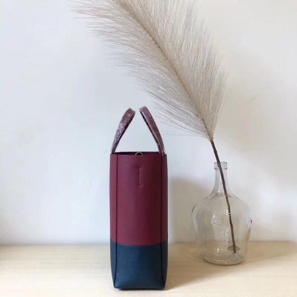 Celine Small Cabas Shopping Bag in Grained Calfskin 189813 Burgundy/Black 2019