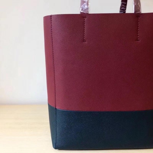 Celine Small Cabas Shopping Bag in Grained Calfskin 189813 Burgundy/Black 2019