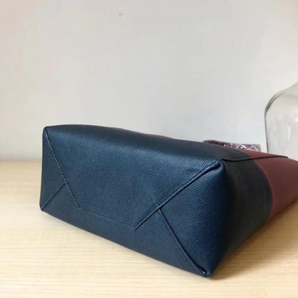 Celine Small Cabas Shopping Bag in Grained Calfskin 189813 Burgundy/Black 2019