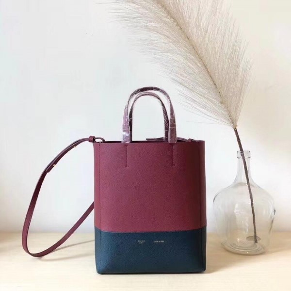 Celine Small Cabas Shopping Bag in Grained Calfskin 189813 Burgundy/Black 2019