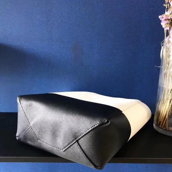 Celine Small Cabas Shopping Bag in Grained Calfskin 189813 White/Black 2019