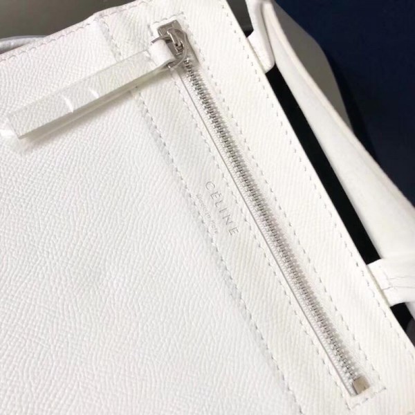Celine Small Cabas Shopping Bag in Grained Calfskin 189813 White/Black 2019