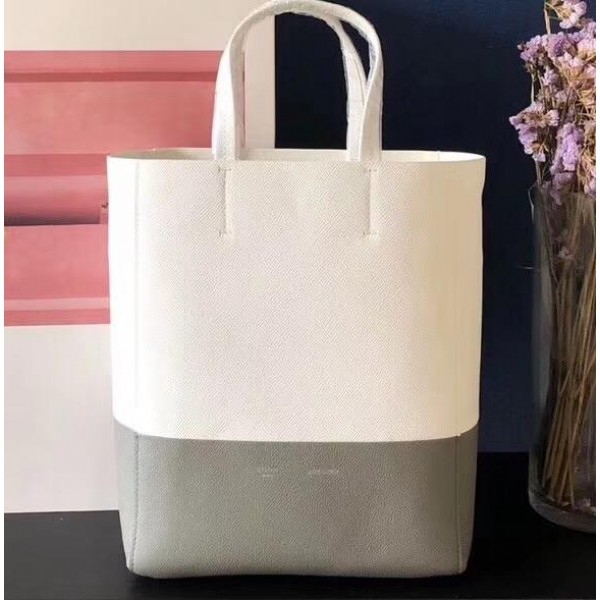 Celine Small Cabas Shopping Bag in Grained Calfskin 189813 White/Gray 2019