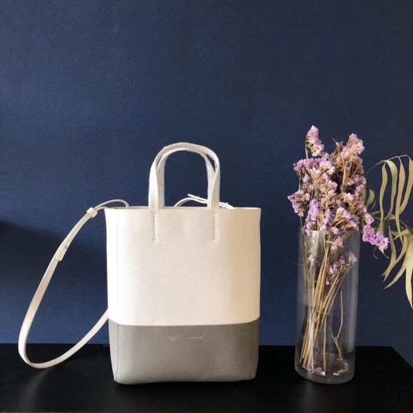 Celine Small Cabas Shopping Bag in Grained Calfskin 189813 White/Gray 2019