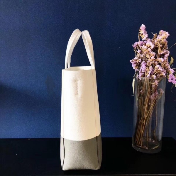 Celine Small Cabas Shopping Bag in Grained Calfskin 189813 White/Gray 2019
